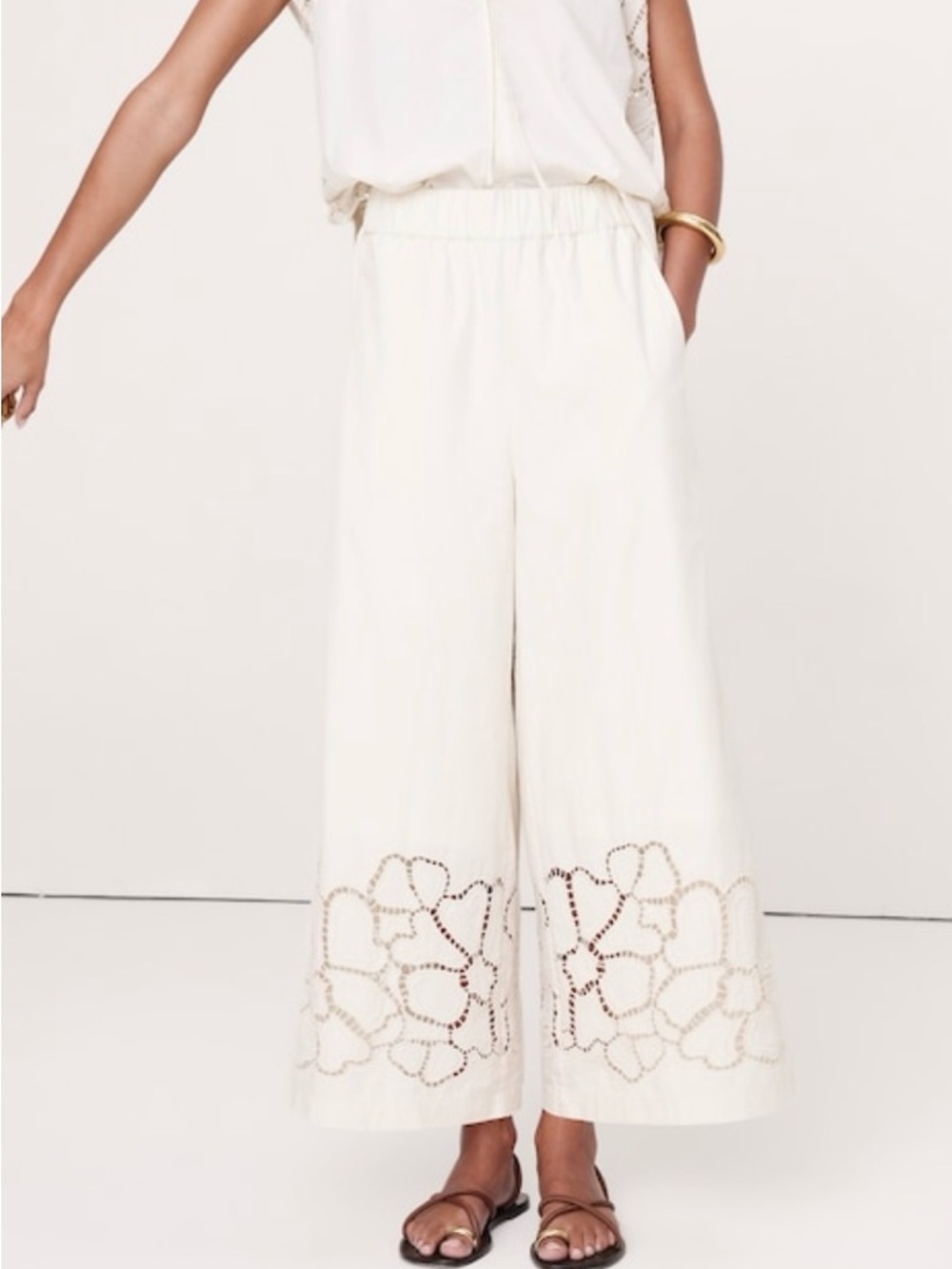 NWOT Banana Republic THE PULL-ON WIDE-LEG ANKLE PANT IN EMBROIDERED POPLIN